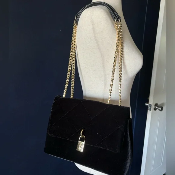 Steve Madden Black Velvet Bag with Gold Chain - Picture 7 of 9